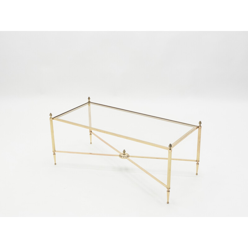 Vintage coffee table for Maison Baguès in brass and glass 1950