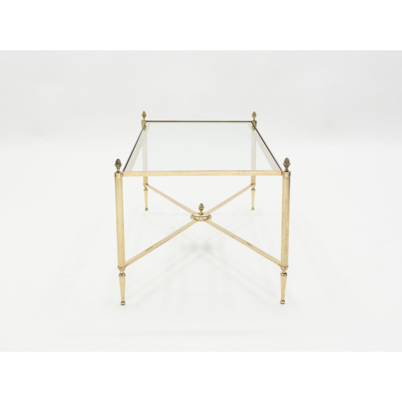 Vintage coffee table for Maison Baguès in brass and glass 1950