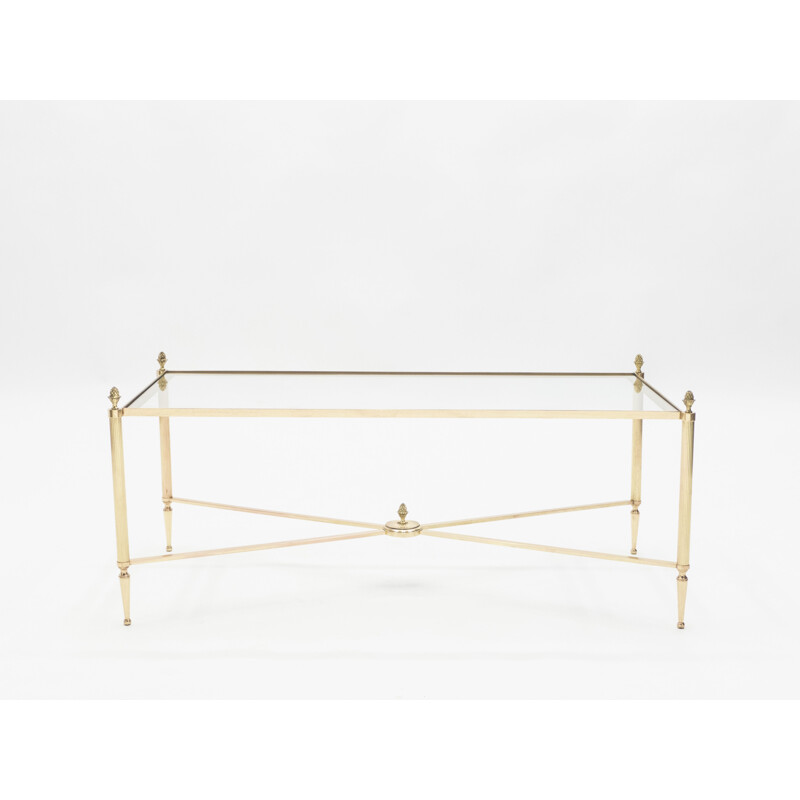 Vintage coffee table for Maison Baguès in brass and glass 1950