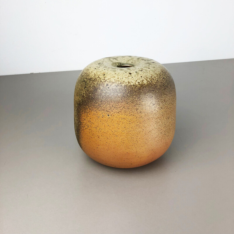 Vintage brown and beige ceramic vase for Horst Kerstan, Germany 1980
