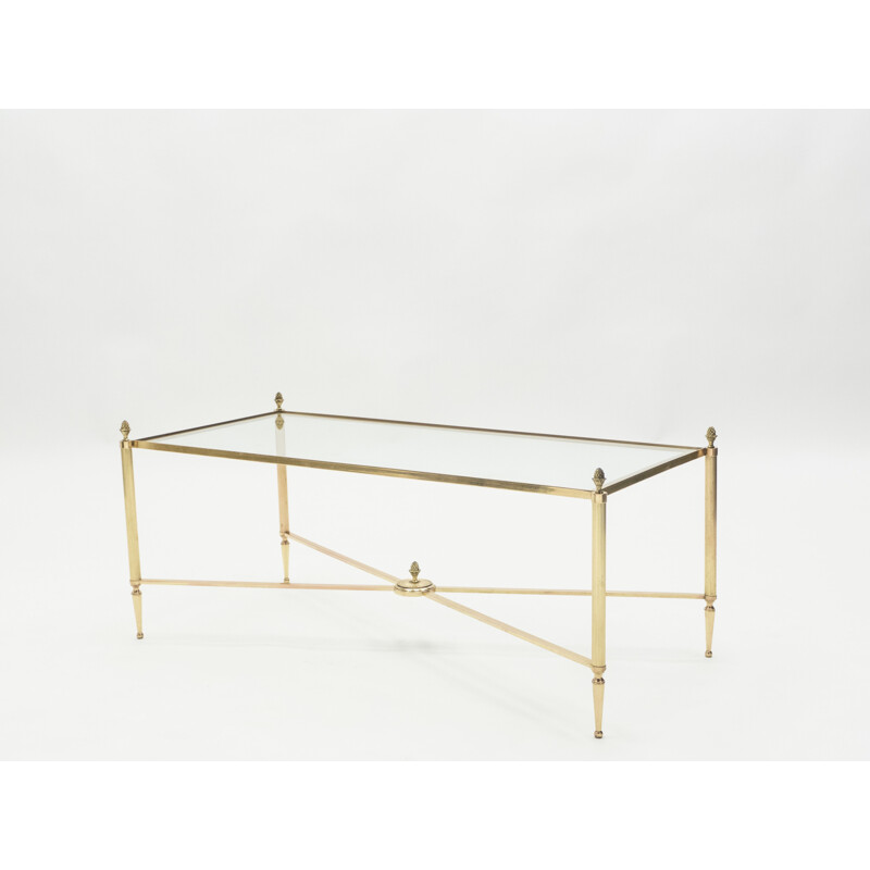 Vintage coffee table for Maison Baguès in brass and glass 1950