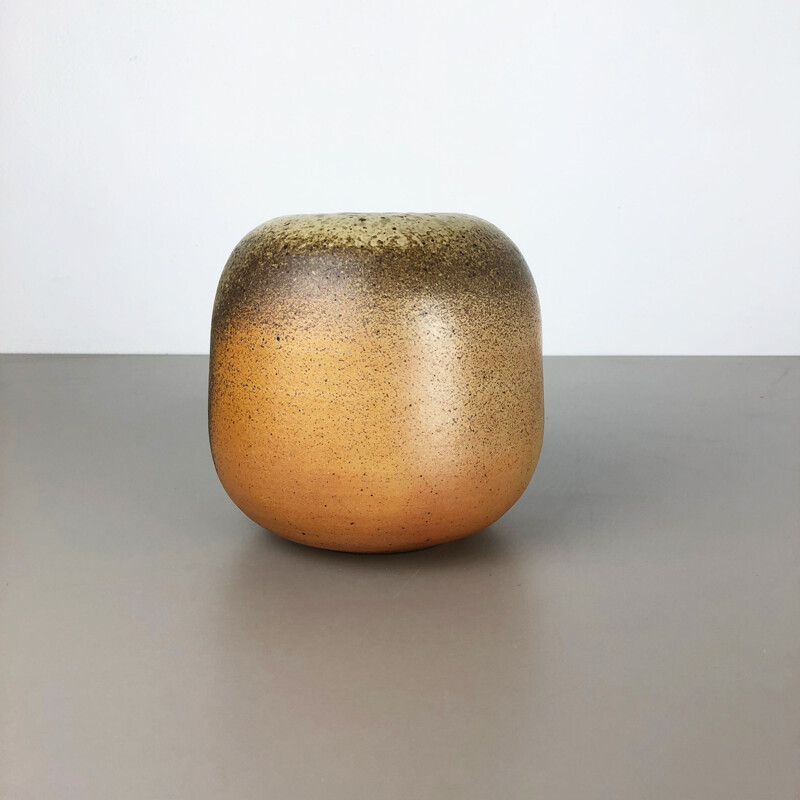 Vaso de cerâmica castanho e bege vintage para Horst Kerstan, Alemanha 1980