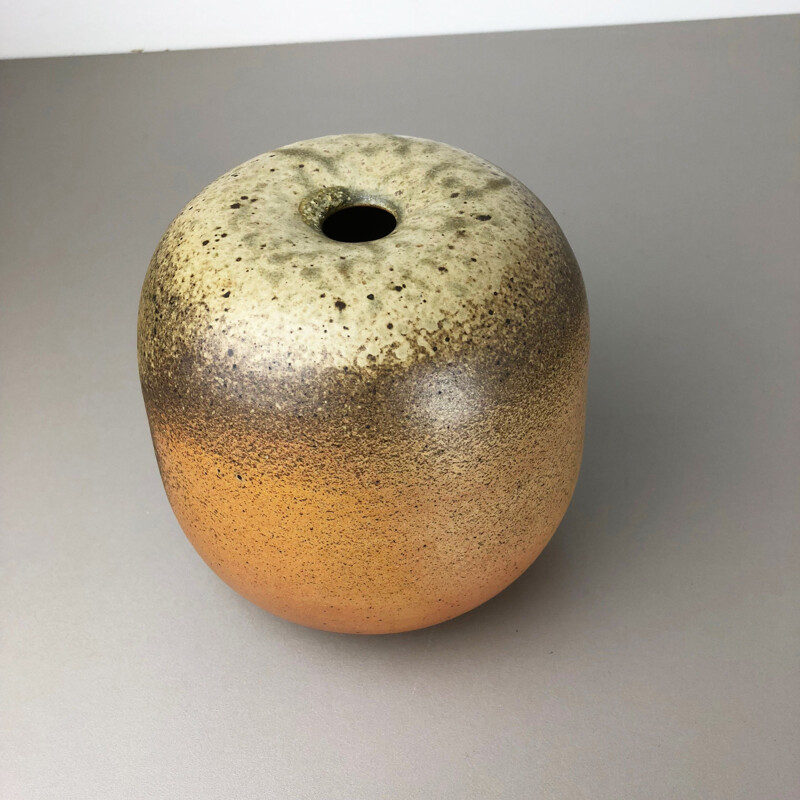 Vintage brown and beige ceramic vase for Horst Kerstan, Germany 1980