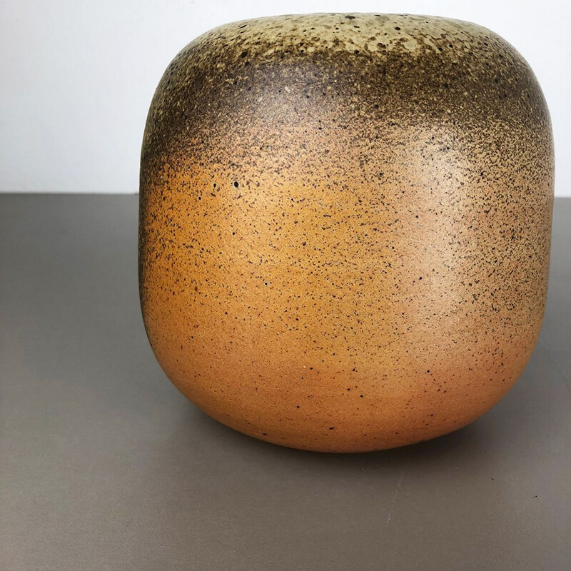 Vintage brown and beige ceramic vase for Horst Kerstan, Germany 1980