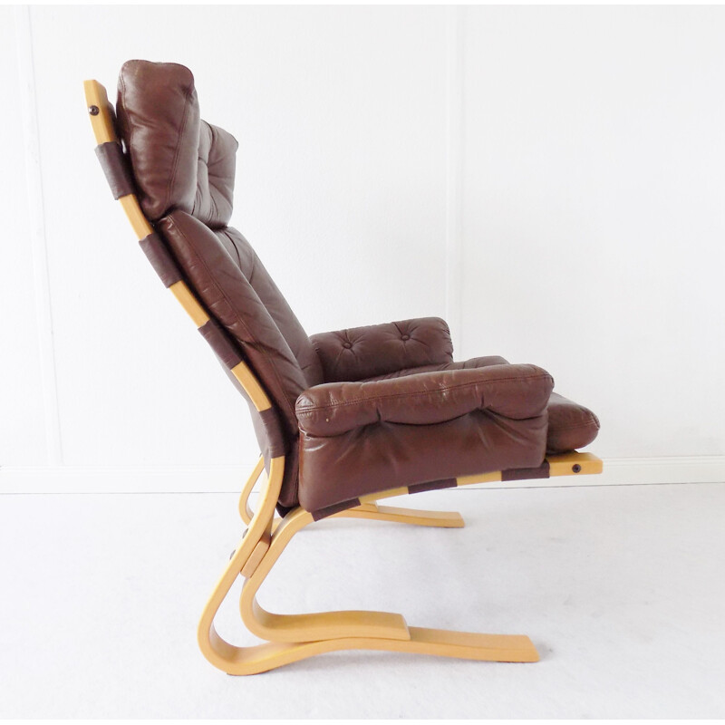 Vintage scandinavian Kengu armchair for Rykken in brown leather 1960