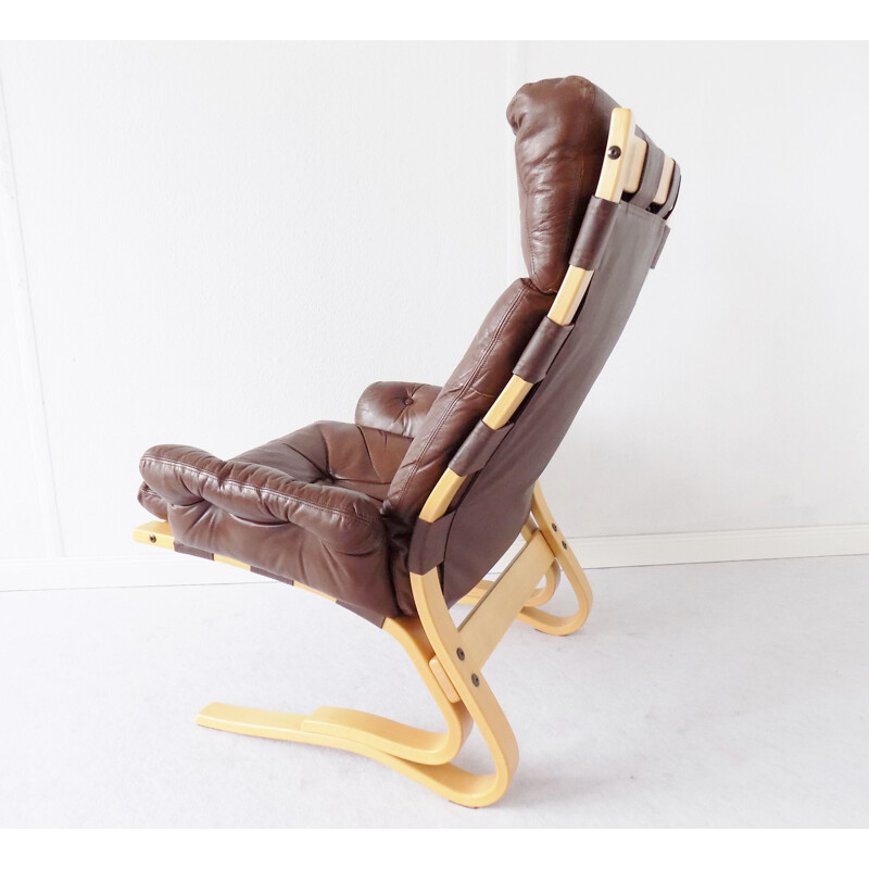 Vintage scandinavian Kengu armchair for Rykken in brown leather 1960