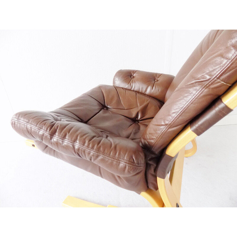 Vintage scandinavian Kengu armchair for Rykken in brown leather 1960