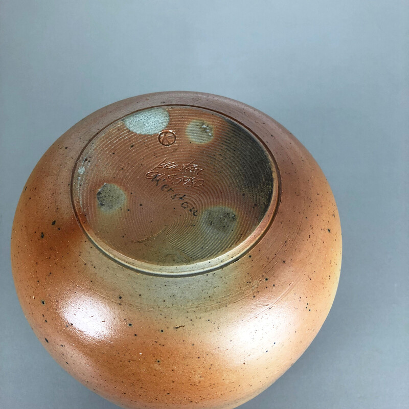 Vaso de cerâmica castanho e bege vintage para Horst Kerstan, Alemanha 1980