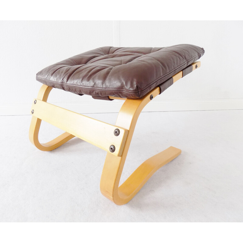 Vintage Kengu footrest for Rykken in brown leather 1960