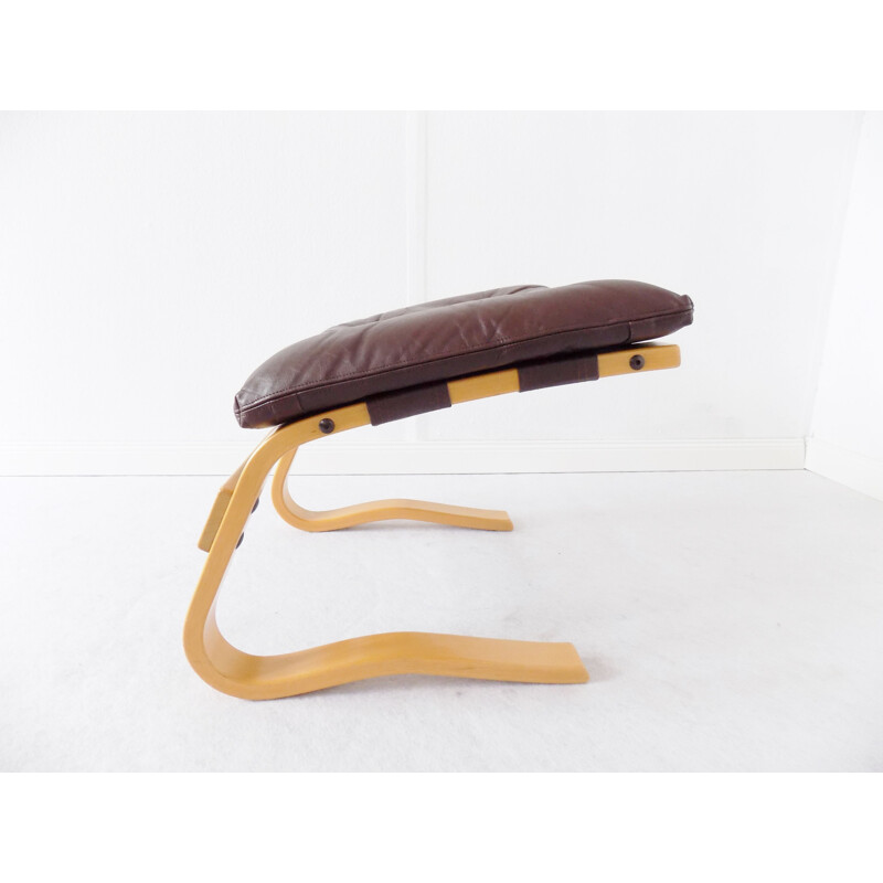 Vintage Kengu footrest for Rykken in brown leather 1960