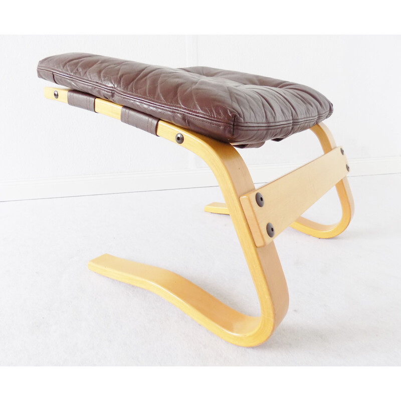 Vintage Kengu footrest for Rykken in brown leather 1960