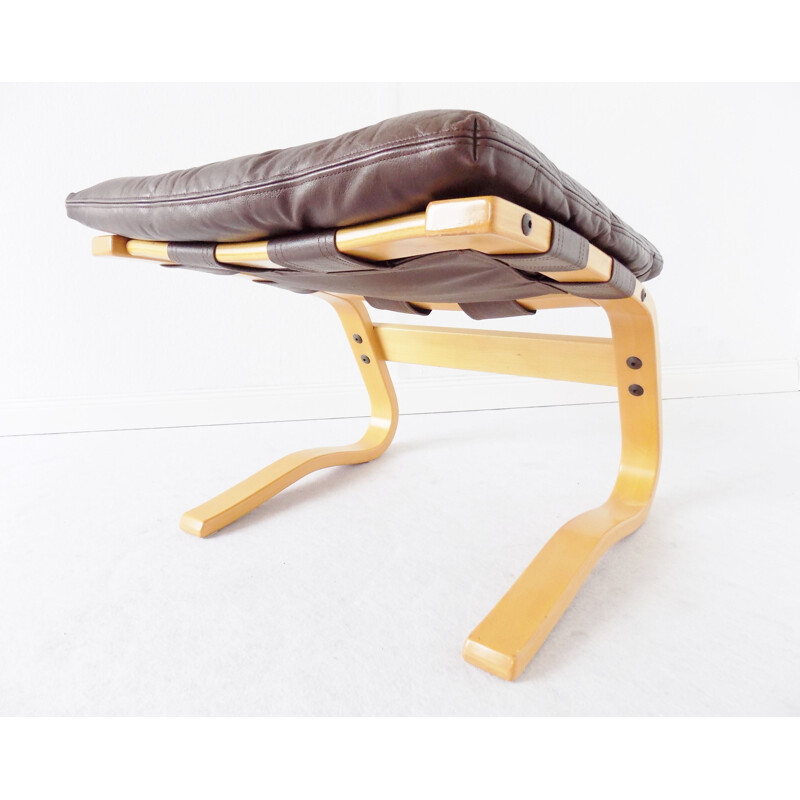 Vintage Kengu footrest for Rykken in brown leather 1960