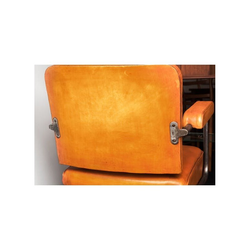 French vintage armchair in orange leather and metal 1930