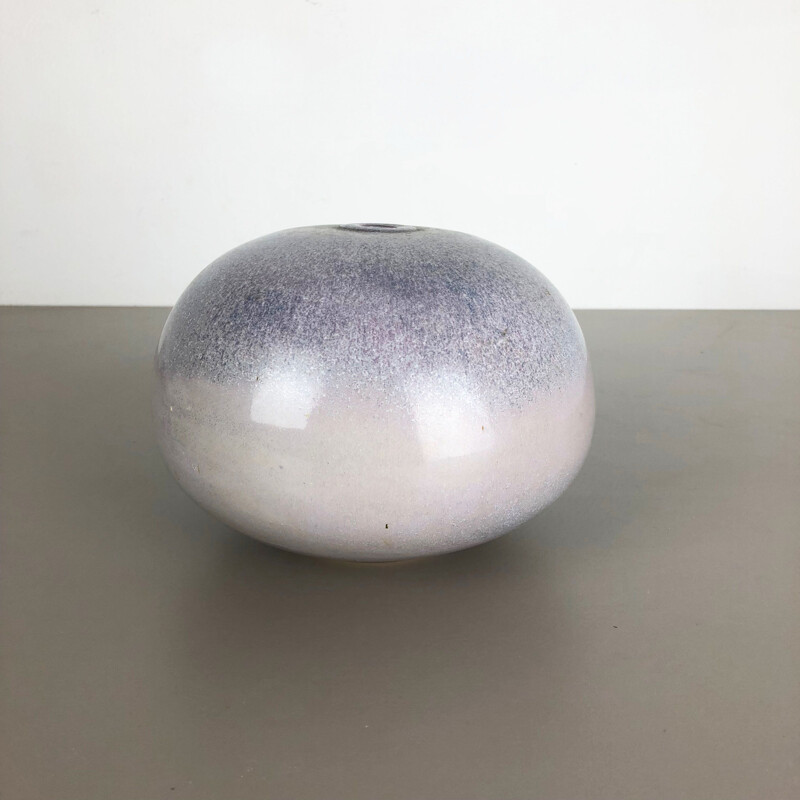Vase vintage en céramique violette et blanche pour Wolfgang Meer, Allemagne 1980