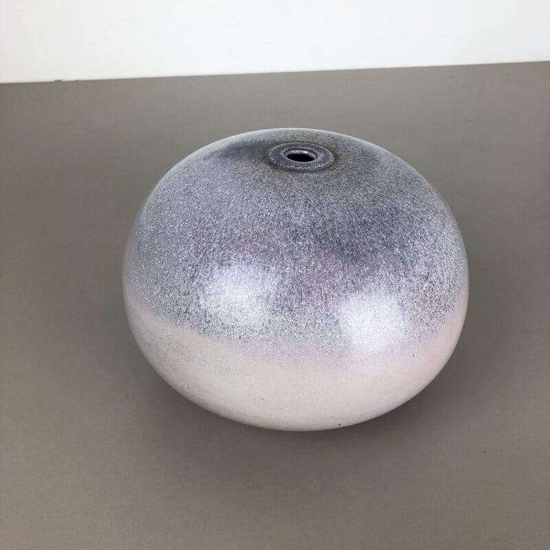 Vase vintage en céramique violette et blanche pour Wolfgang Meer, Allemagne 1980