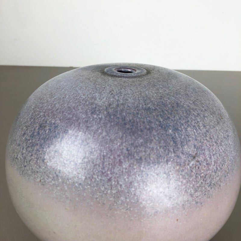 Vase vintage en céramique violette et blanche pour Wolfgang Meer, Allemagne 1980