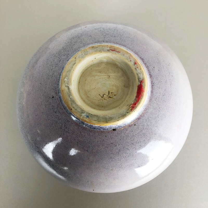 Vaso vintage in ceramica bianca e viola per Wolfgang Meer, Germania 1980