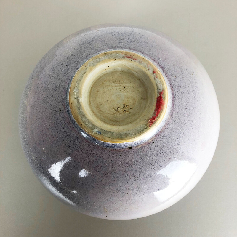 Vintage-Vase aus violetter und weißer Keramik für Wolfgang Meer, Deutschland 1980