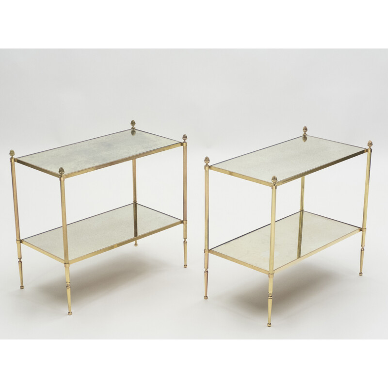 Pair of vintage tables for Maison Baguès in mirror and brass 1950