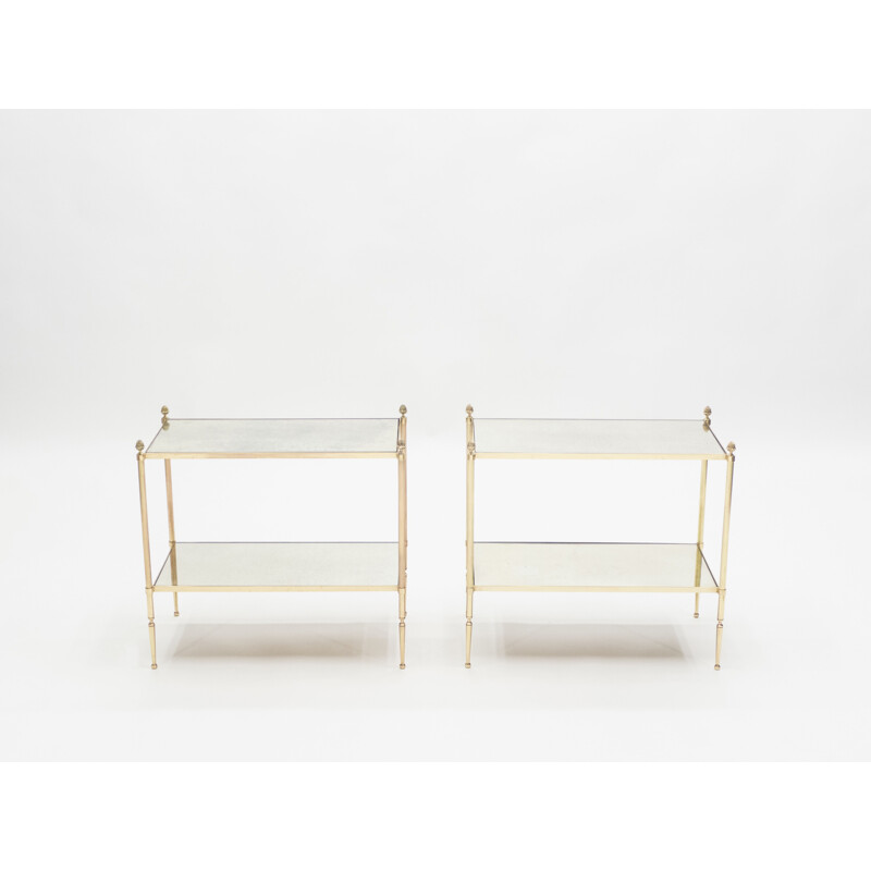 Pair of vintage tables for Maison Baguès in mirror and brass 1950
