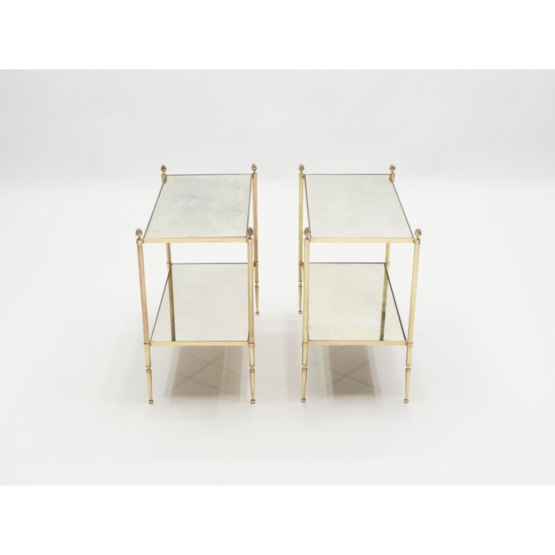 Pair of vintage tables for Maison Baguès in mirror and brass 1950