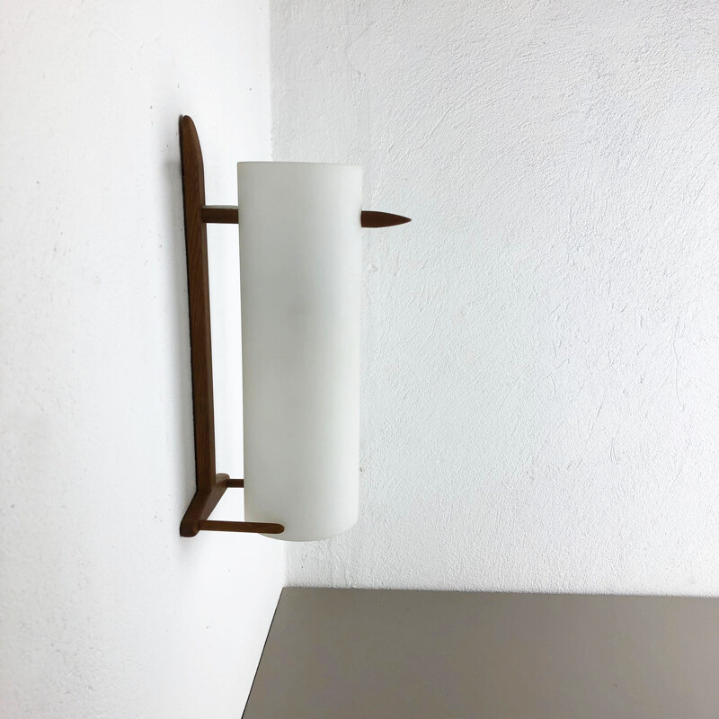 Scandinavian vintage teak and glass wall lamp by Uno and Östen Kristiquil for Luxus, Sweden 1960