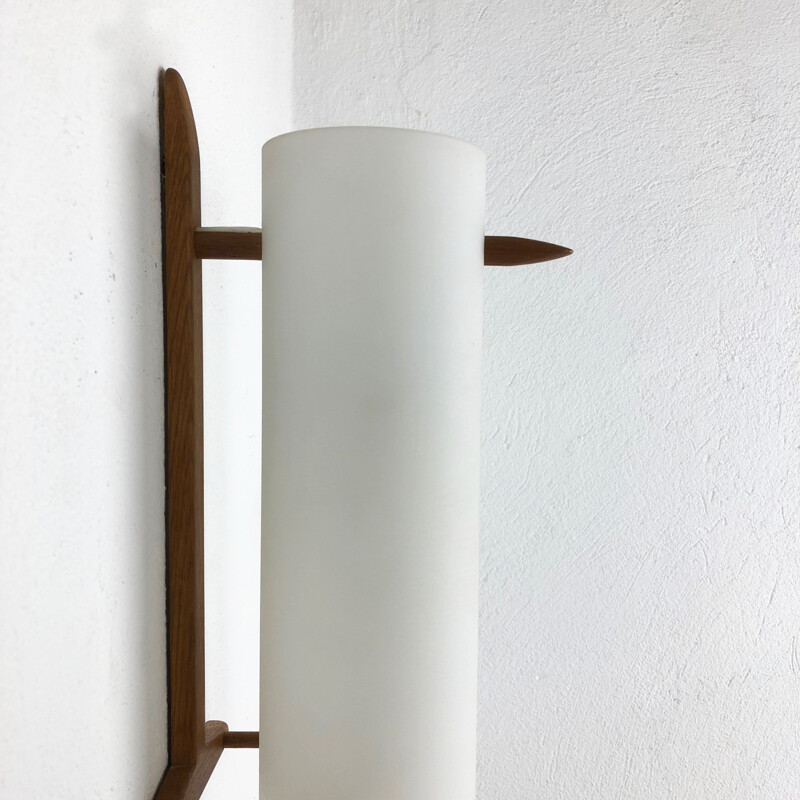 Scandinavian vintage teak and glass wall lamp by Uno and Östen Kristiquil for Luxus, Sweden 1960
