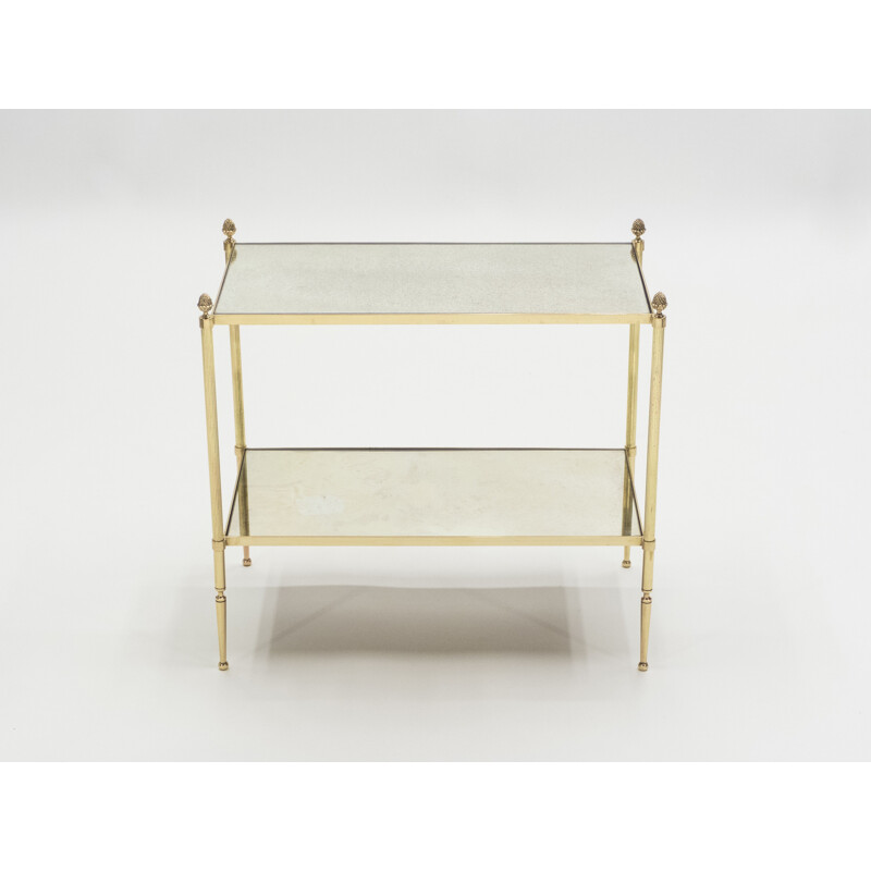 Pair of vintage tables for Maison Baguès in mirror and brass 1950