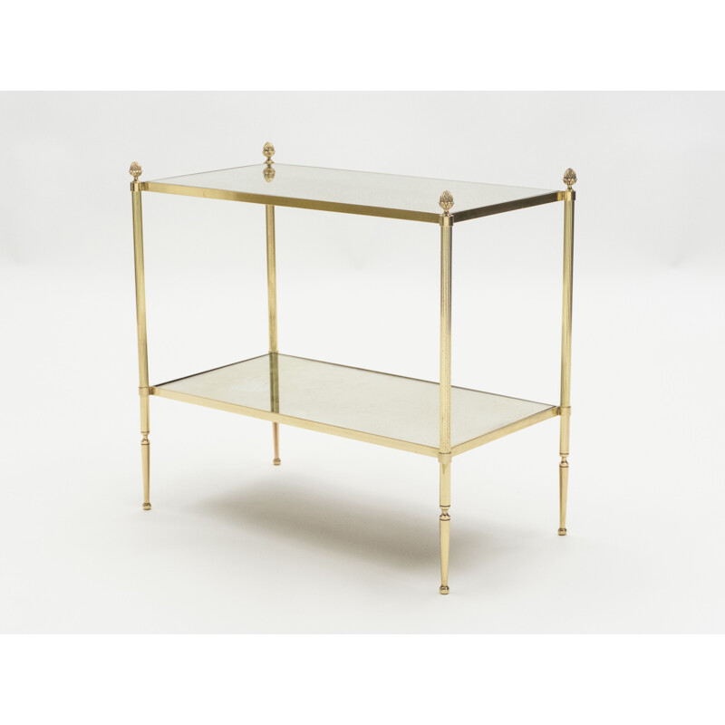 Pair of vintage tables for Maison Baguès in mirror and brass 1950