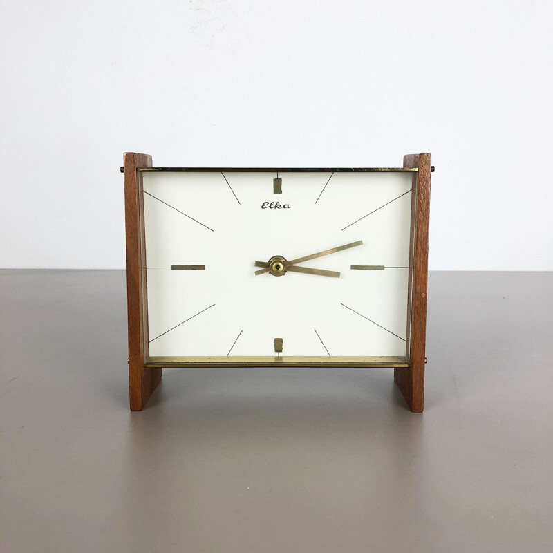 Vintage german clock by Elka in teakwood and brass 1960