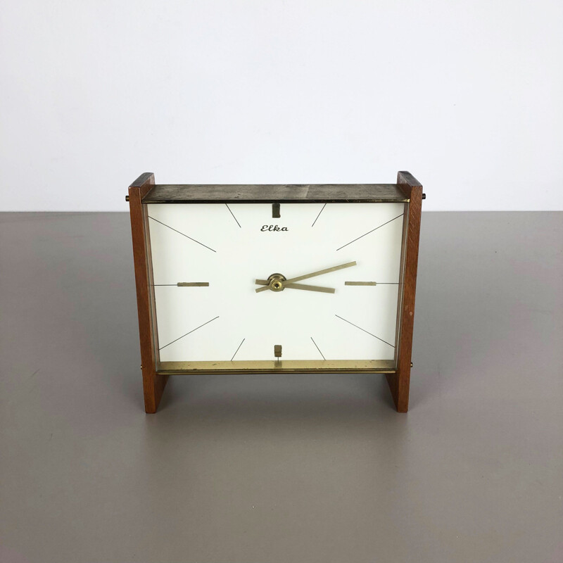 Vintage german clock by Elka in teakwood and brass 1960