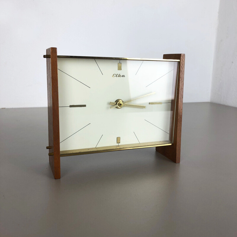 Vintage german clock by Elka in teakwood and brass 1960