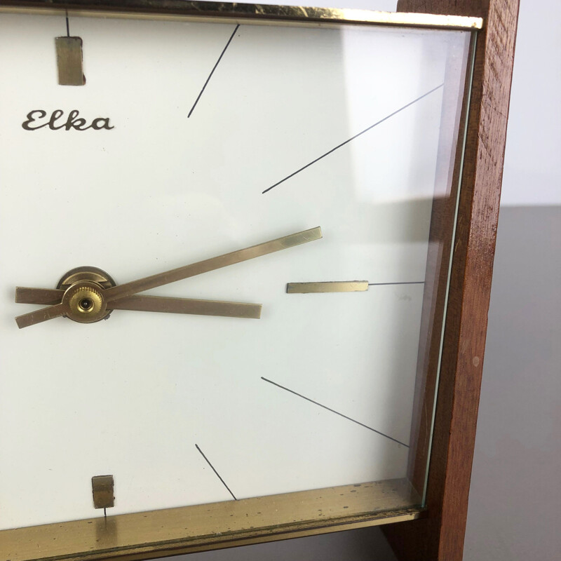 Vintage german clock by Elka in teakwood and brass 1960