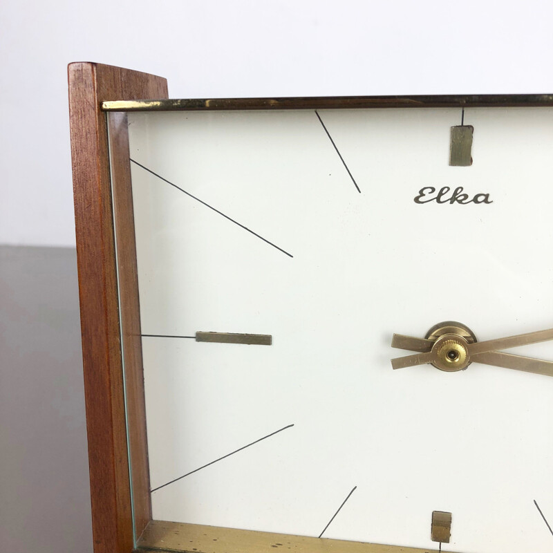 Horloge vintage allemande par Elka en bois de teck et laiton 1960