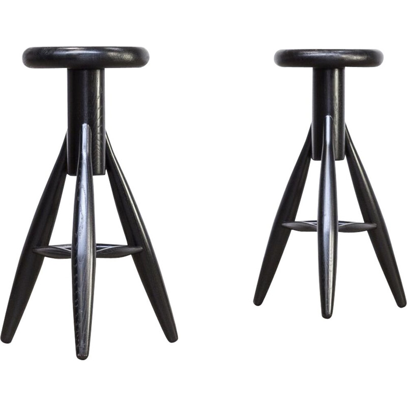 Set of 2 vintage stools EA001 black by Eero Aarnio for Artek 1990s