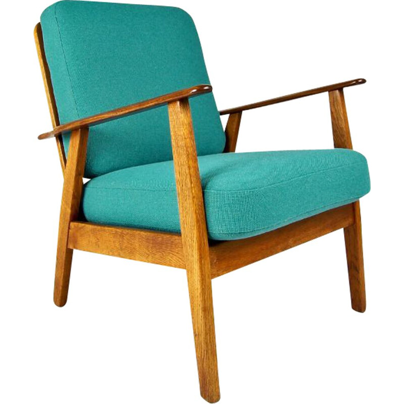 Fauteuil vintage turquoise en teck et chêne Danemark des années 1950