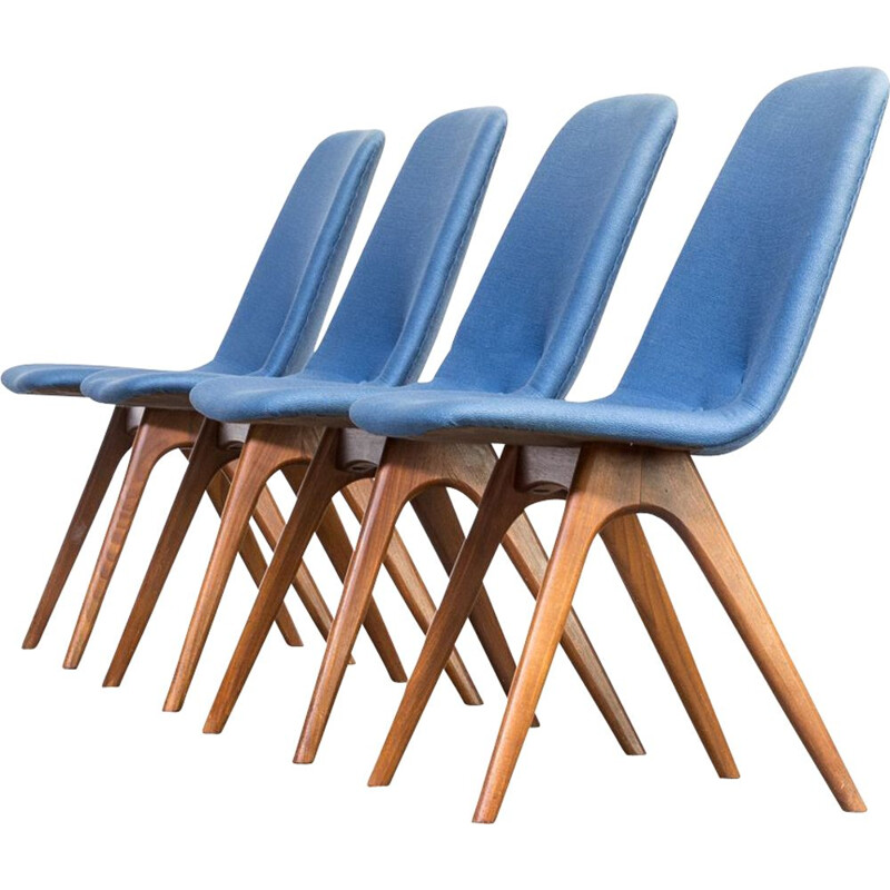 Set of 4 blue vintage dining chairs for van Os Culemborg 1960
