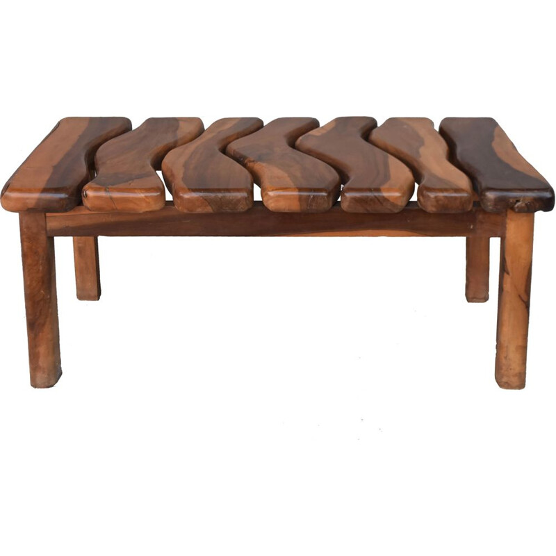 Vintage Brutalist coffee table in olive wood