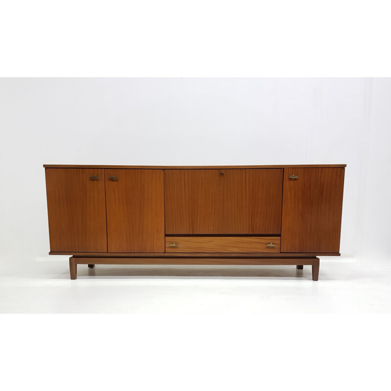 Vintage sideboard for Alvéole in mahogany and brass 1960