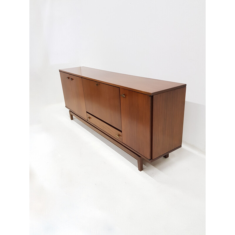 Vintage sideboard for Alvéole in mahogany and brass 1960