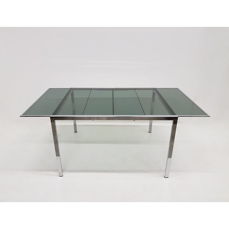 Vintage table by Milo Baughman in chrome and smoked glass 1970