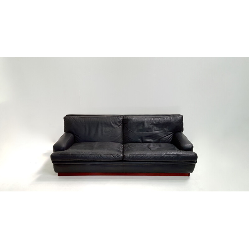 Vintage Merkur sofa by Norell in black leather 1960