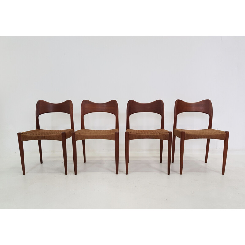 Set of 4 vintage chairs by Arne Hovmand Olsen in teak and rope 1960