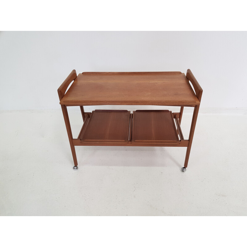 Vintage scandinavian trolley in teakwood with removable trays 1960