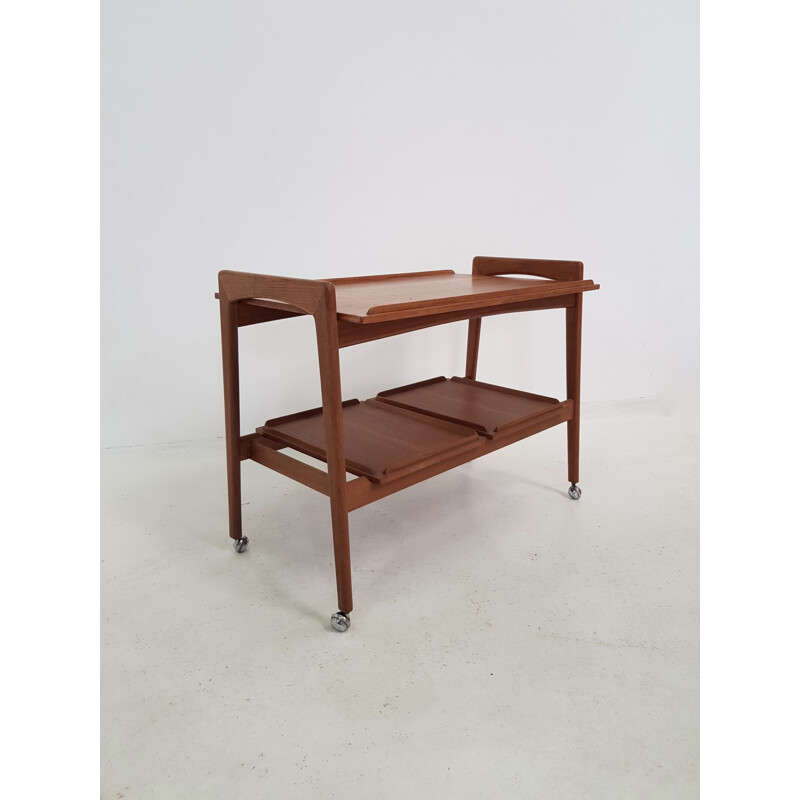 Vintage scandinavian trolley in teakwood with removable trays 1960