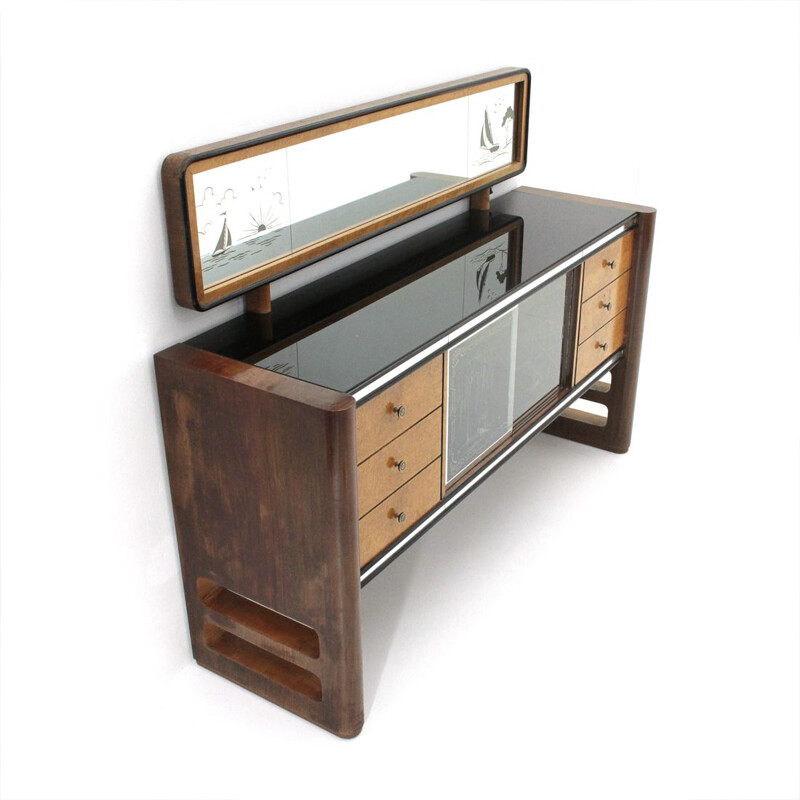 Vintage italian sideboard for La Permanente Del Mobile Cantù in wood and brass 1950