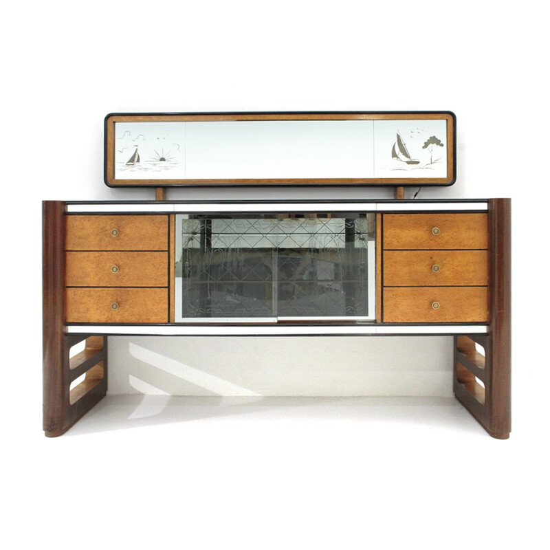 Vintage italian sideboard for La Permanente Del Mobile Cantù in wood and brass 1950