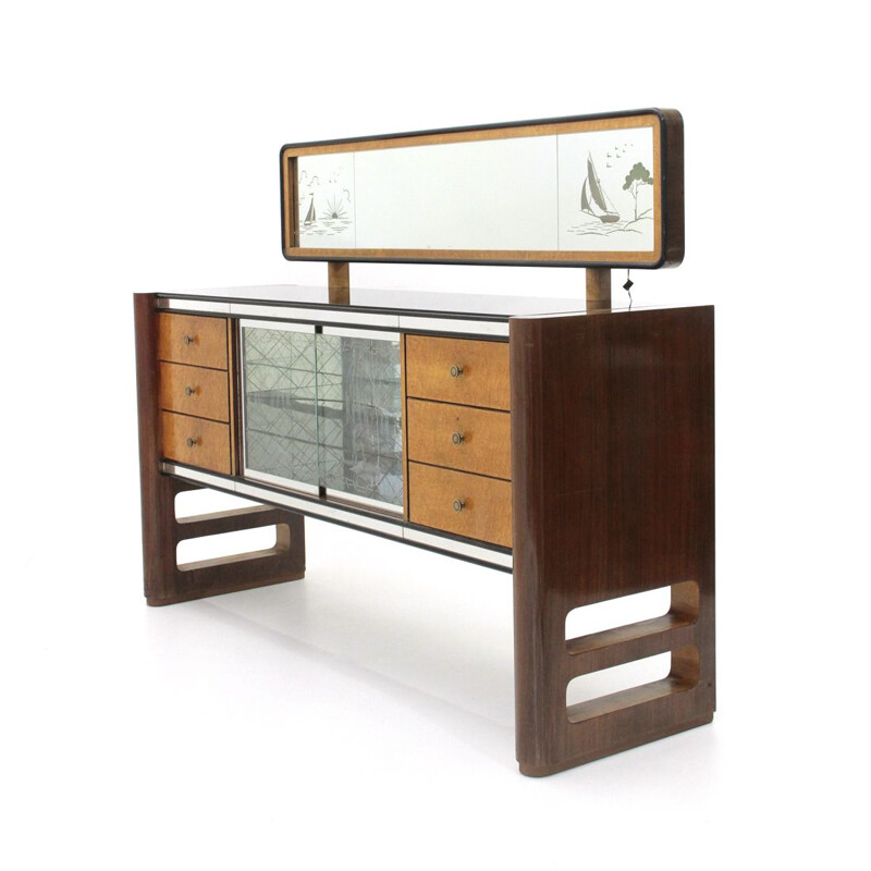 Vintage italian sideboard for La Permanente Del Mobile Cantù in wood and brass 1950