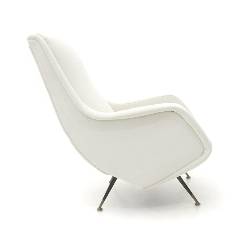 Vintage italian armchair in white velvet and wood 1950