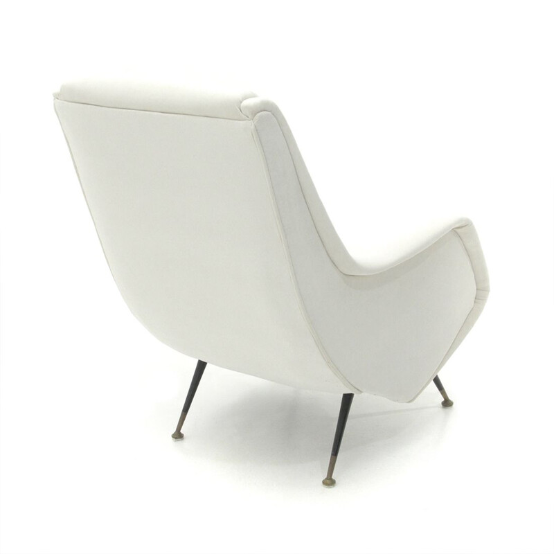 Vintage italian armchair in white velvet and wood 1950